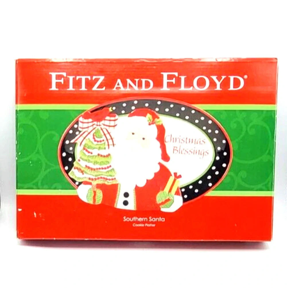 Fitz and Floyd Christmas Blessings Southern Santa Cookie Platter 2014 14